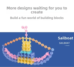 Educational snowflake building blocks assembled into a colorful sailboat model for kids