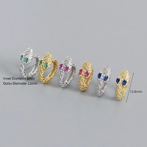 S925 sterling silver snake hoop earrings with colorful gemstone eyes in gold and silver