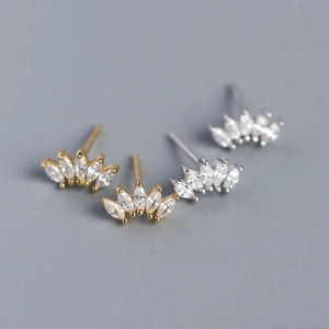 Marquise Zircon Stud Earrings Fan Crown Shape 925 Sterling Silver Earring Post Elegant Minimalist Jewelry For Women