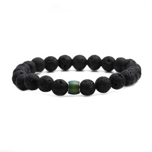 8mm black lava stone bead bracelet with color-changing mood bead on white background