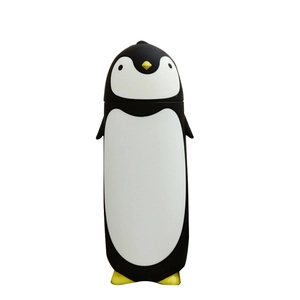 Cute penguin-shaped insulated glass water bottle with double-walled thermal design