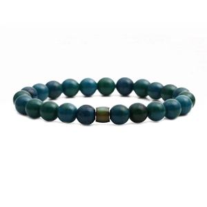 Color-changing mood bead bracelet with blue-green natural stones and dark cylindrical accent