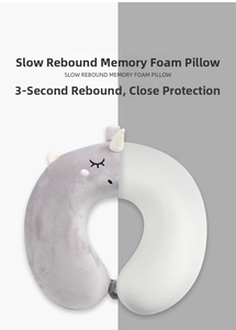 Detail view of rhinoceros U-shaped neck pillow with slow rebound memory foam core