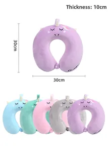 Detail showing 30cm size and 10cm thickness of unicorn memory foam travel neck pillow