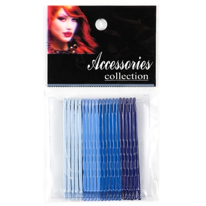 Glittery blue gradient wavy bobby pins hair clips set on retail card packaging