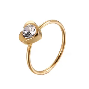 Heart Shaped Zircon Ring 316L Stainless Steel Simple Elegant Minimalist Polished Jewelry For Women