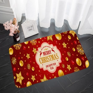 Christmas flannel absorbent door mat with festive reindeer and snowflake gold patterns