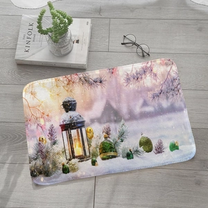 Christmas flannel absorbent door mat with festive lantern and tree branches print