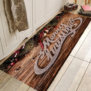 Festive Christmas runner rug with wood grain pattern and Merry Christmas text