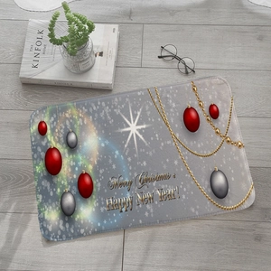Christmas grey snowflake door mat with Merry Christmas text and red ornaments