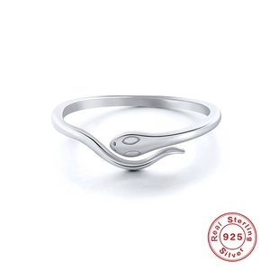 Minimalist 925 sterling silver open snake ring with a polished wrap-around design