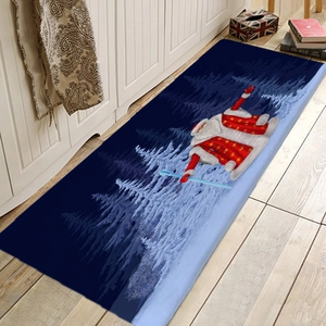 Christmas flannel runner rug with Santa Claus pattern on light wood floor for hallway