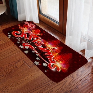 Red flannel Christmas rug with star patterns on warm wood floor in a cozy room