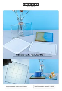 Macro detail of square and rectangular silicone resin molds for coasters and DIY resin art