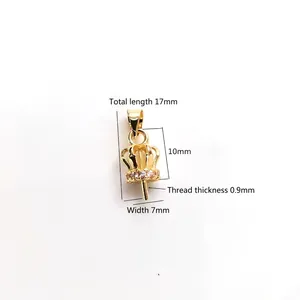 18K gold-plated crown pendant with pink zircon inlays and dimensions for jewelry making