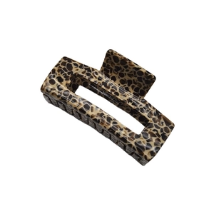 Classic leopard print acetate hair claw clip with rectangular hollow design for women