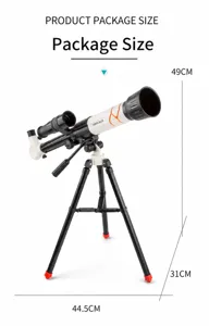 Gedetailleerde afmetingen van de astronomische telescoop met hoogte 49 cm en breedte 44,5 cm