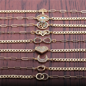 Punk hip hop gold bracelets with colorful zircon infinity heart and tree of life charms