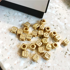 Gold-plated cube alphabet beads with zircon inlay for DIY necklaces and bracelets