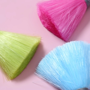 Three colorful keyboard cleaning brushes with fan-shaped bristles for home and office dust