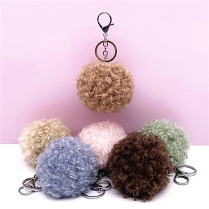 Cute Faux Fur Curly Ball Keychain Metal Lobster Clasp Bag Pendant For Women Car Keyring Decoration Creative Gift Fashion Accessory