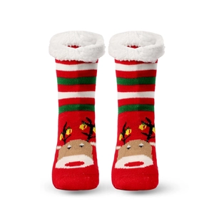 Christmas reindeer socks with red stripes, non-slip base and warm fleece lining