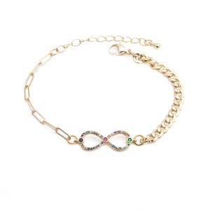 Infinity Symbol Copper Bracelet With Colorful Zircon And Enamel Cuban Link Chain Adjustable Hip Hop Jewelry For Unisex