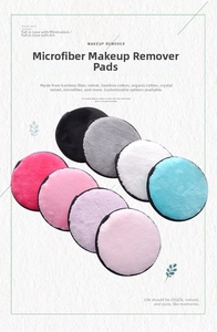 Microfiber makeup remover pads shown in multiple colors including bamboo and cotton options