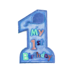 Decoración de pastel número 1 azul con texto My 1st Birthday y globos de colores