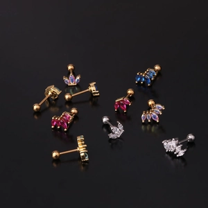 Marquise cut zircon crown stud earrings in gold and silver finish with ball back screw design