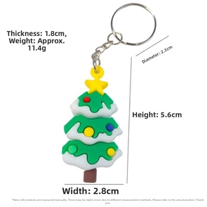 Detailed dimensions of a Christmas tree keychain with height, width and weight specs