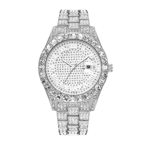 Orologio di lusso da donna in argento con cristalli pavé, numeri romani e datario