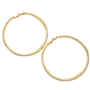 Elegant gold-plated hoop earrings with sparkling pave-set stones on white background