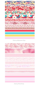 Collection of decorative washi tapes in floral cherry blossom and grid patterns