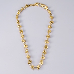 Chunky 18K gold plated chain necklace with stylish twisted oval link design for women