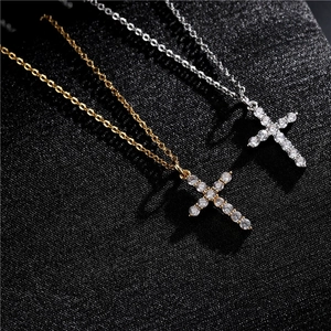 Classic Cross Pendant Necklace Copper Micro Pave Zircon Minimalist Fashion Jewelry For Women Men