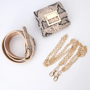 Chic snakeskin print waist bag with gold square buckle and detachable metal chain strap