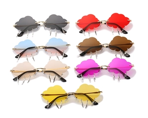 Cloud-shaped rimless sunglasses featuring lightning bolt metal charms in seven vibrant colors