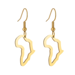 Polished gold stainless steel earring set featuring hollow African map outline design