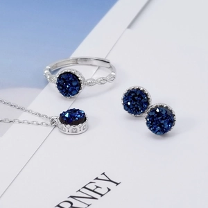 Minimalist S925 sterling silver jewelry set featuring blue crystal agate pendants