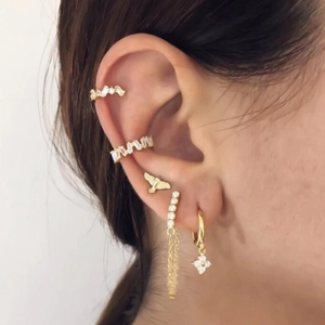 French style S925 silver needle gold earrings with zircon and floral geometric design