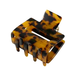 Minimalist leopard print tortoiseshell square acetate hair claw clip on white background