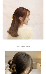 Detailed views of a leopard print acetate hair claw clip worn by a model in two styles