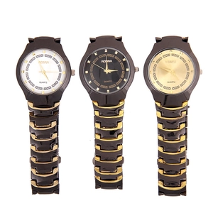 Three ROSRA quartz watches in black, gold, and white displayed on a clean white background