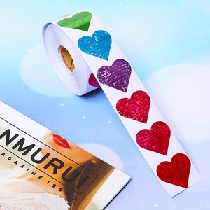 Colorful laser glitter heart stickers in roll for Valentines day decoration