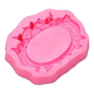 Pink silicone mold featuring vintage European relief frame for fondant and resin DIY crafts
