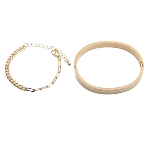Hip hop jewelry set featuring Roman numeral bangle and Cuban link chain bracelet