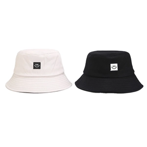 Smile Face Embroidery Cotton Canvas Bucket Hat Outdoor Sun Protection Casual Fisherman Cap