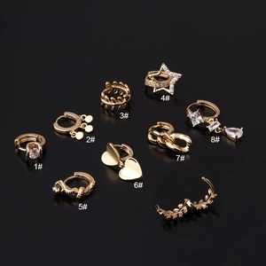 Geometric Copper Zircon Cartilage Earring Hoop Helix Piercing Jewelry Irregular Metal Texture Fashion For Women