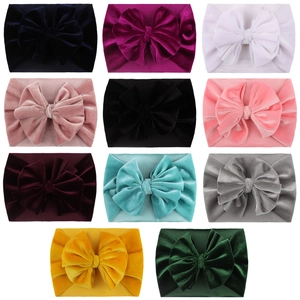 Multi-color soft velvet bow headbands for babies in eleven stylish colors grid display